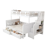 Children's Bunk Bed with Safety Stairs & Drawers, White