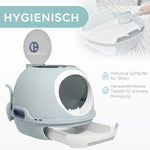 Cat Litter Box with Skylight, Bottom Tray & Scoop, Portable, Lake Blue PP ABS
