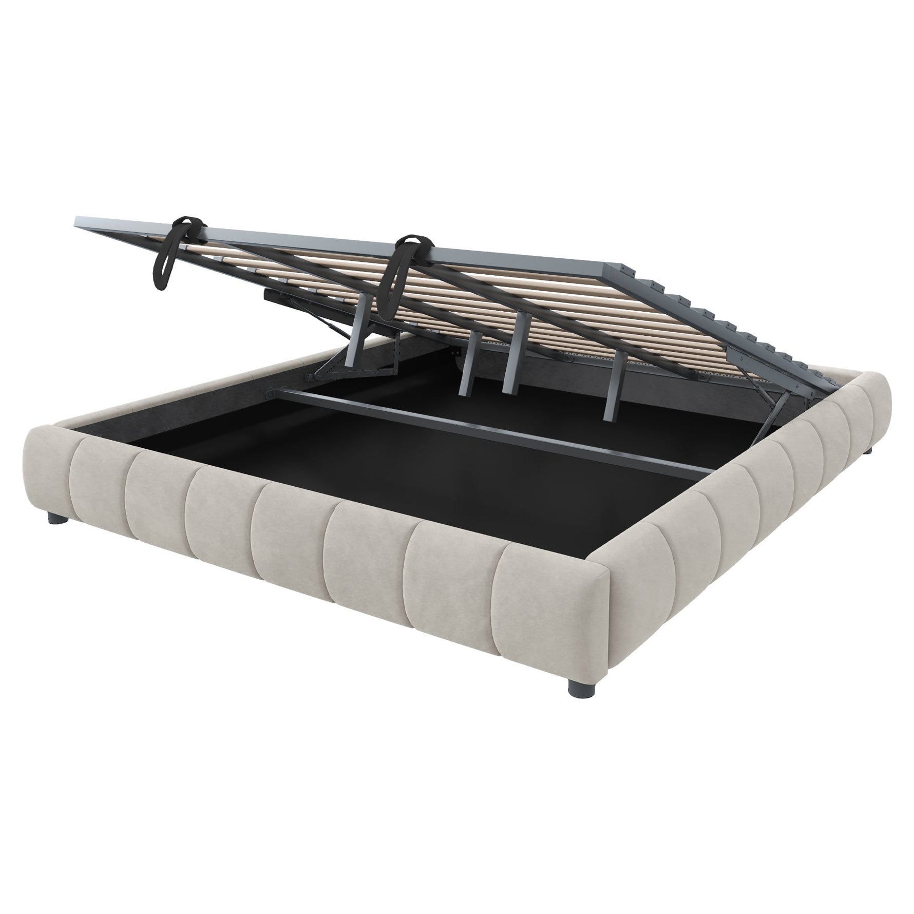 Upholstered Bed 180x200cm LED Floating Frame Storage, Beige