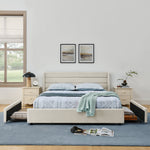 Double Bed 140x200cm 4 Storage Drawers Chenille - Beige
