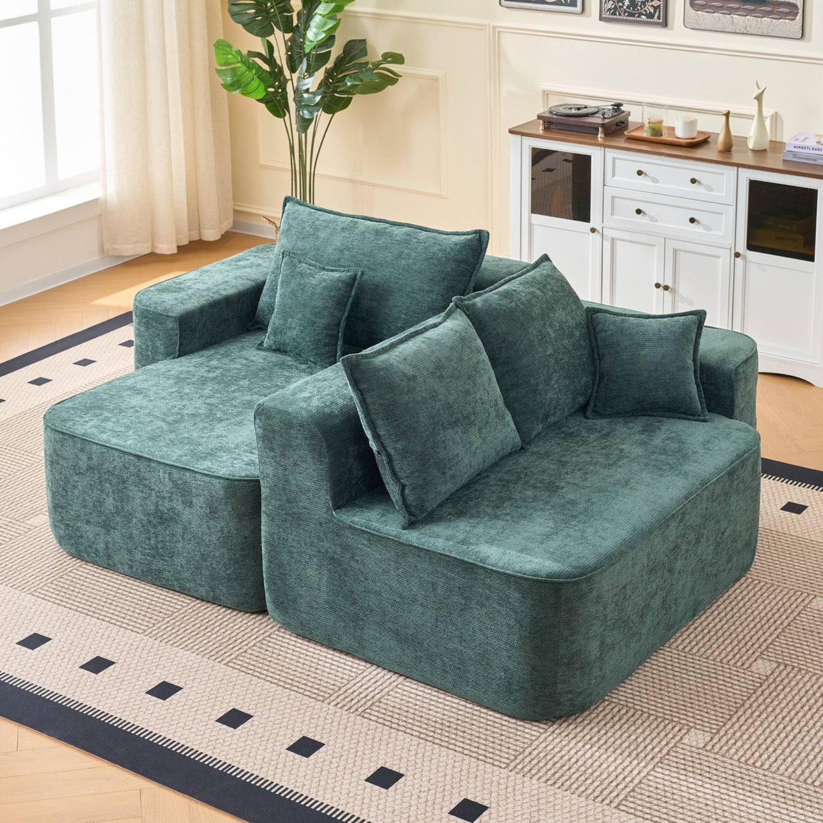 Cloud Couch L-Shaped Corner Sofa, 262cm with XXL Deep Seat and Chaise Longue, Green Chenille
