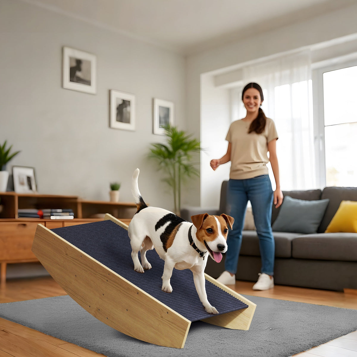 2-in-1 Dog Seesaw, Agility Ramp for Small & Medium Dogs, Natural Wood