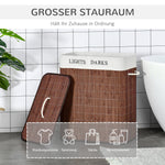 Laundry Basket Hamper 100L 3 Handles Washable Bag, Bamboo Cotton Metal Brown+White