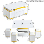 Coffee Table Multifunctional High-Gloss Adjustable Foldable Dining 100x50x43cm - White