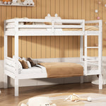 Bunk Bed for Children, Angled Ladder Fall Protection Divisible 2 Single Beds, Pine Frame White 90x200cm