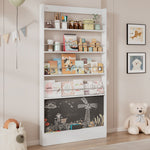 Children's Book Shelf 4-Tier Storage Display Paintable Blackboard Anti-Tip White