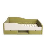 Upholstered Sofa Bed 90x190cm Multifunctional 2 Drawers Railings - Velvet Dark Green/Cream White
