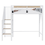 Metal Loft Bed, 90x200cm, Safety Rail with Window & Ladder, White