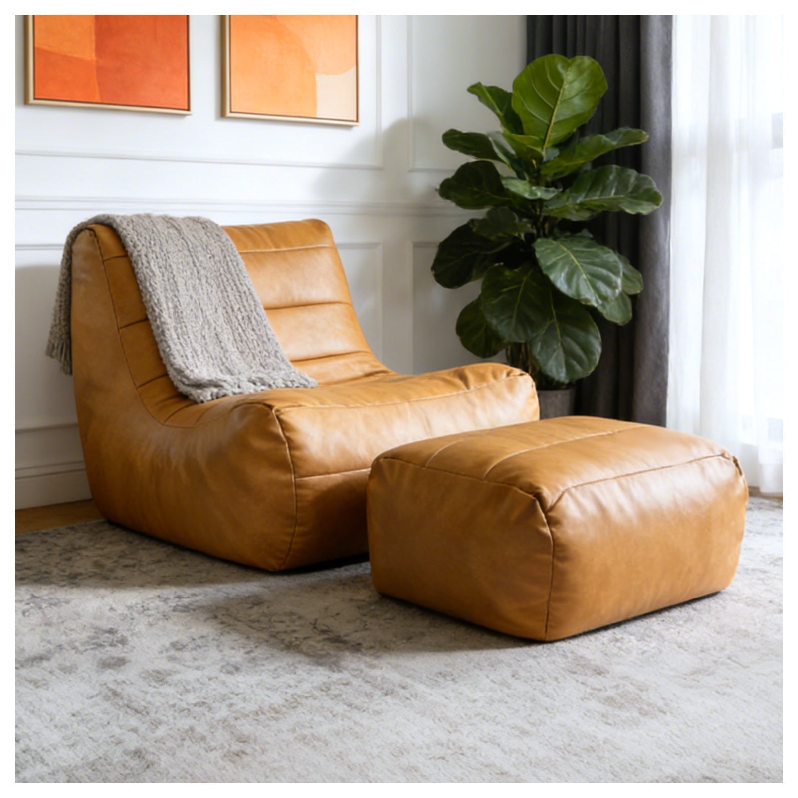Ergonomic Single-Seater Lounge Sofa with Coordinated Ottoman for Compact Living Spaces, Modern Style