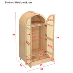 Modern Wardrobe with Curved Doors, Clothes Rail & Drawers, Natural Wood