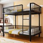 Metal Bunk Bed 90x200 Space-Saving Safety Railing, Black