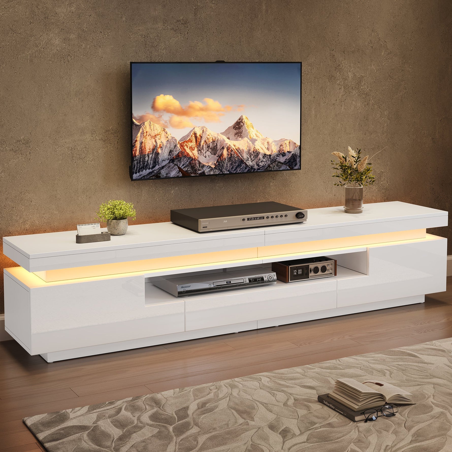 TV Stand 175cm 2 L-Shaped Cabinets LED High-Gloss