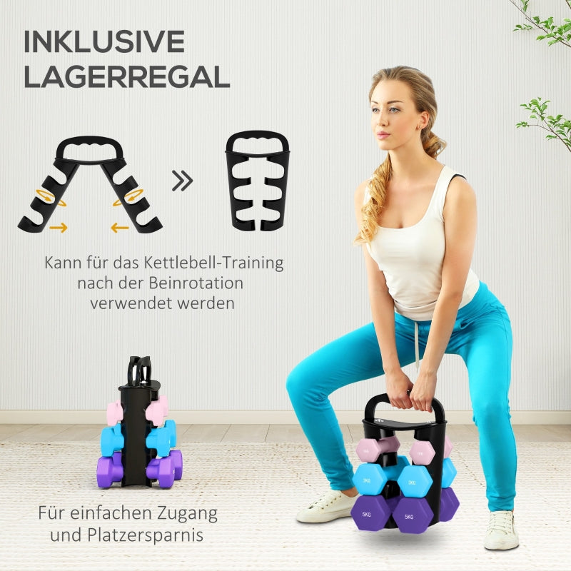 Dumbbell Set with Storage Rack, 6 Piece Weight Set (1kg, 3kg, 5kg) for Fitness Training