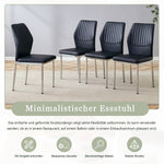 Set of 4 Stylish Dining Chairs with Vertical Embossing and Metal Legs, Black and Silver