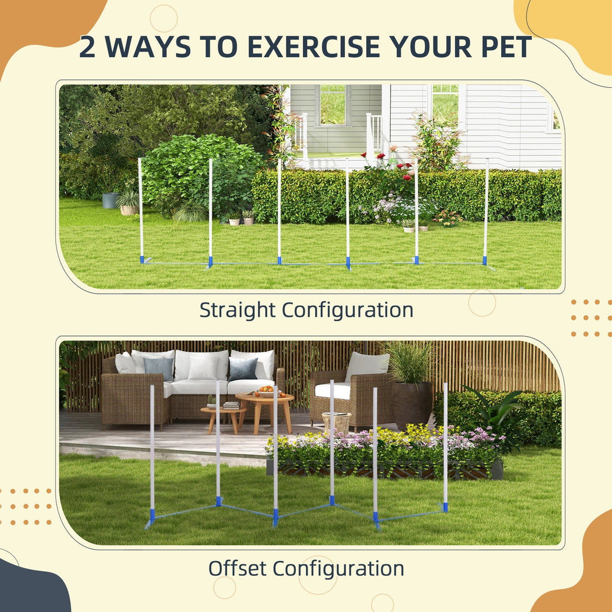 Dog Slalom Poles Agility Training Set with 600D Bag, Polyester White Blue
