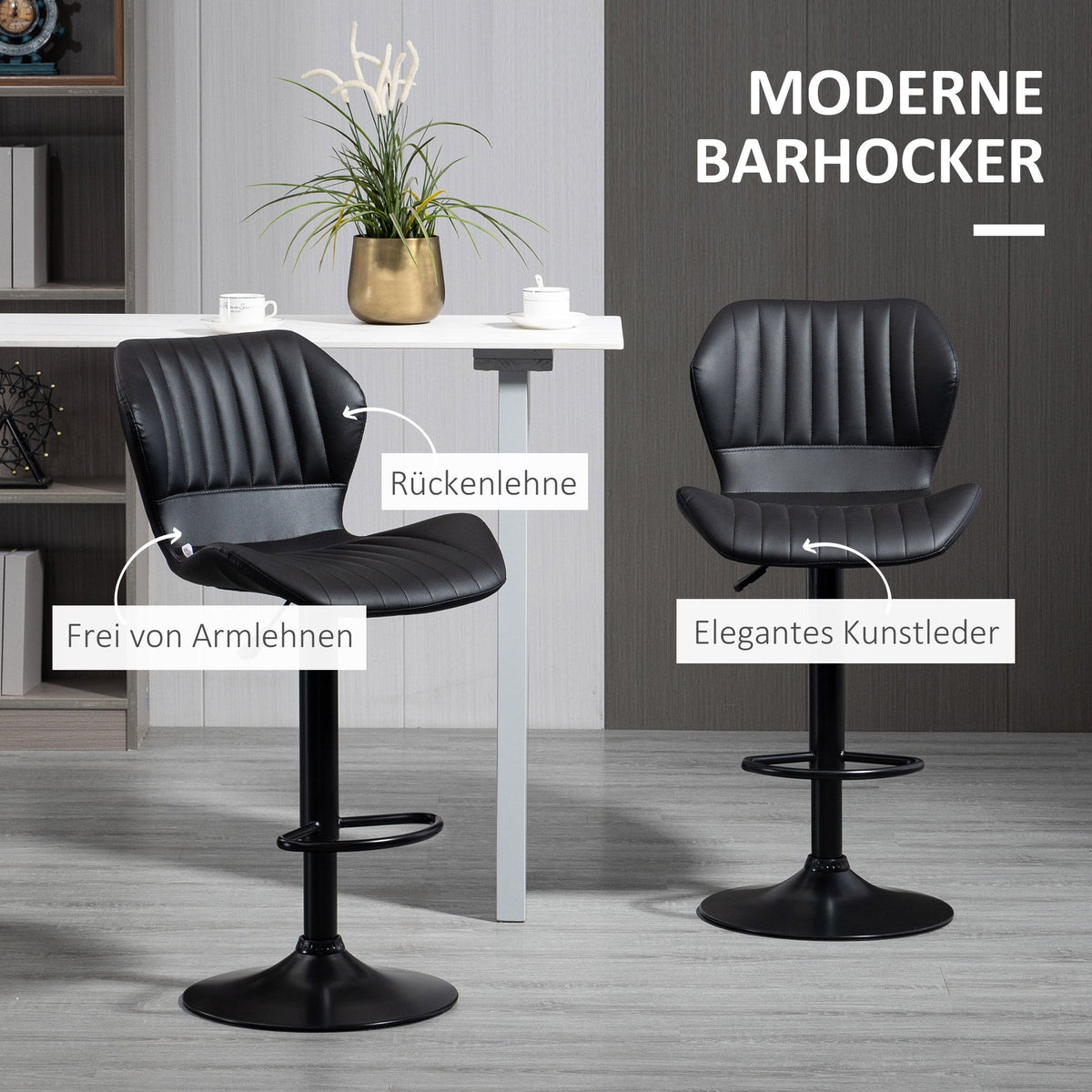 Bar Stools, Set of 2, Swivel, Height-Adjustable, Faux Leather
