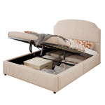 Upholstered Double Bed 140x200 with Hydraulic Storage and Wide Headboard, Beige Striped Plush