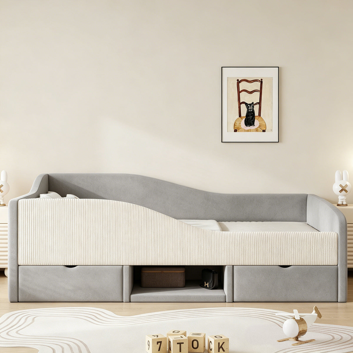Upholstered Children's Bed 90x190 with Drawers, Grey Velvet
