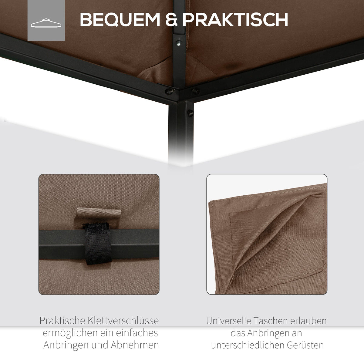 Replacement Roof 2.93x2.93m Gazebo Cover Sunshade Polyester Coffee