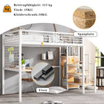 Iron Bed, Bunk/Loft with Table & Wardrobe, White + Natural