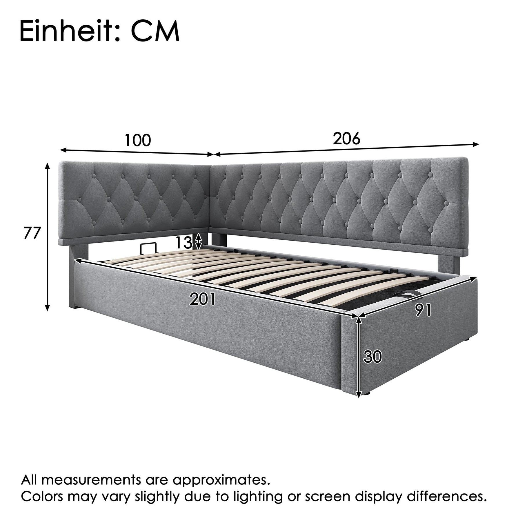 Upholstered Day Bed, 90x200cm Sofa Bed with Hydraulic Storage, Velvet Gray