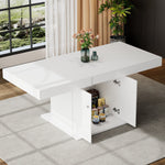 Extendable Dining Table with Storage and Automatic Telescopic Function, White