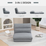 Folding Floor Chair, 6-Position Adjustable Backrest Bed Function Thick Cushion, Linen Look Grey