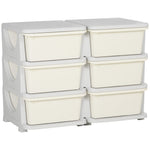 Plastic Storage Box, 6 Drawers, Toy Organizer, Cream White