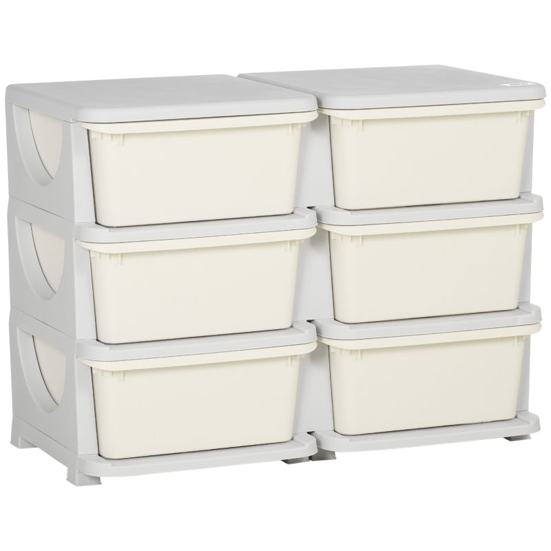 Plastic Storage Box, 6 Drawers, Toy Organizer, Cream White