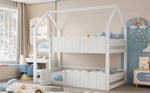 Children's Bunk Bed 90x200cm House Design with Safety Rails - White