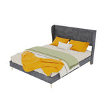 Modern Upholstered Bed with Mattress, 140x200 cm - Grey