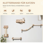 Cat Set with Scratching Post, Stairs & Hammock, Light Brown, Sisal, Acrylic, Pine