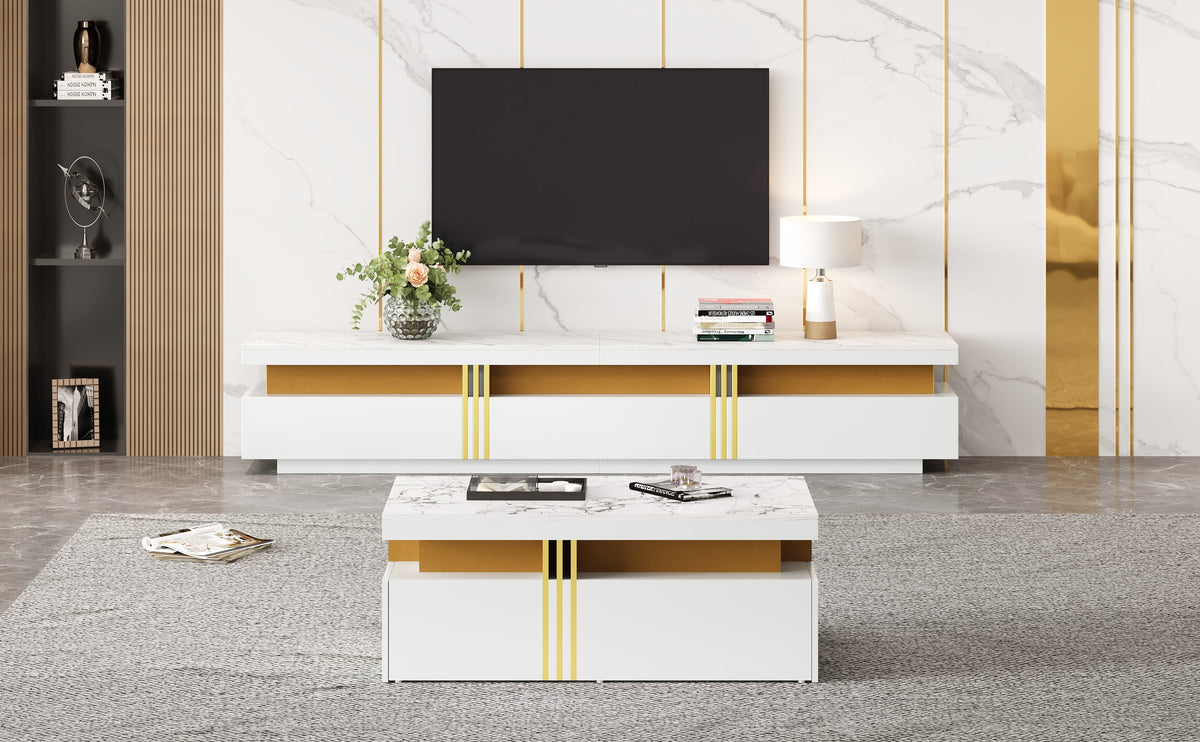 TV Wall Cabinet Set with Coffee Table & TV Cabinet, White