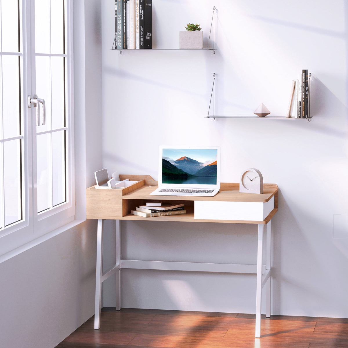 Desk with Storage & Drawer, Large Top, Wood