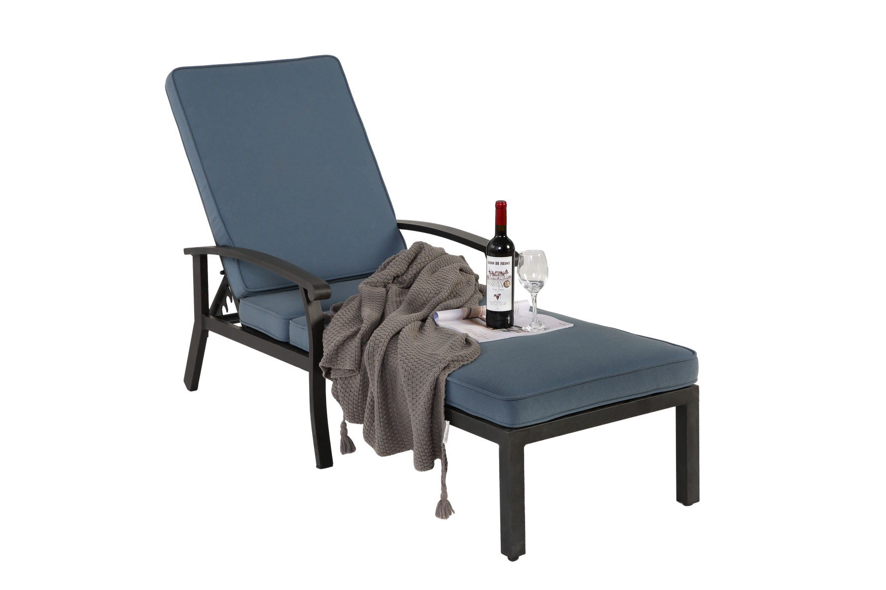 Lounge Patio Chair, Adjustable Reclining Rustproof Aluminum Poolside Chaise, Blue