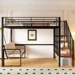 Bunk Bed with Removable Sofa and Storage Stairs, 140x200cm, Black Metal