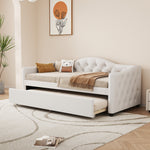 Daybed 90x200cm with Pull-Out Bed, Sofa Bed - Beige Linen