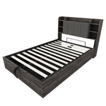 Wooden Bed, 140x200cm Hydraulic with Storage Headboard, USB & Type-C Socket, Grey