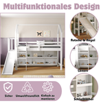 Multifunctional Children's Bed with Slide, Stairs, Locker and Shelf, 90x200cm, White Solid Wood + MDF