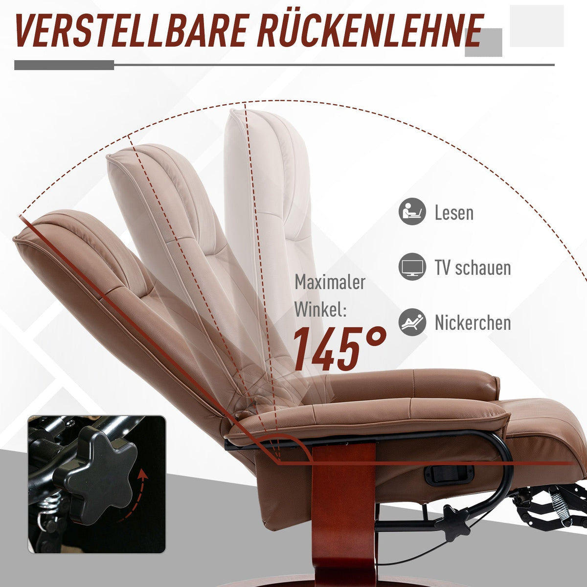 Swivel Recliner Chair, Reclining Footrest Armrests, Faux Leather