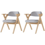 Set of 2 Folding Dining Chairs, Solid Wood and Breathable Linen, Grey