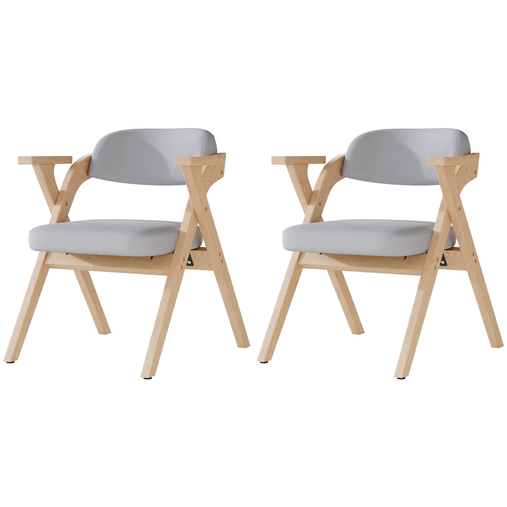 Set of 2 Folding Dining Chairs, Solid Wood and Breathable Linen, Grey