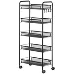 Rolling Cart 4 Tier, 5 Baskets, Steel Black