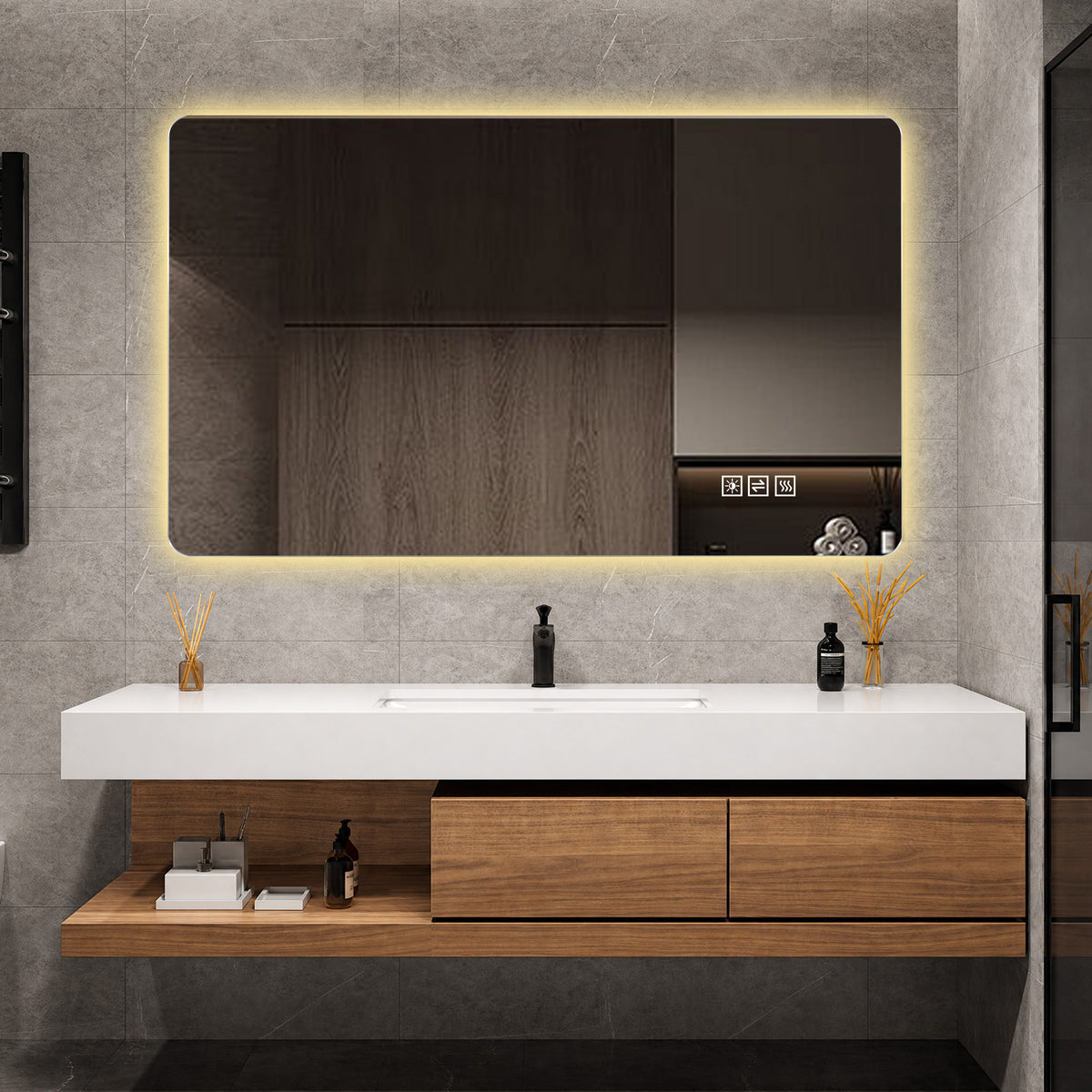 LED Bathroom Mirror 60x100 cm - Backlit Dimmable HD Silver Glass