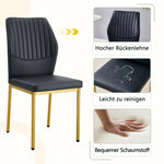 Chic Dining Chairs, Set of 4 with Vertical Embossing and Metal Legs, Black and Gold