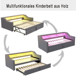 Upholstered Sofa Bed 90/180x200cm Extendable Storage LED USB - Dark Grey