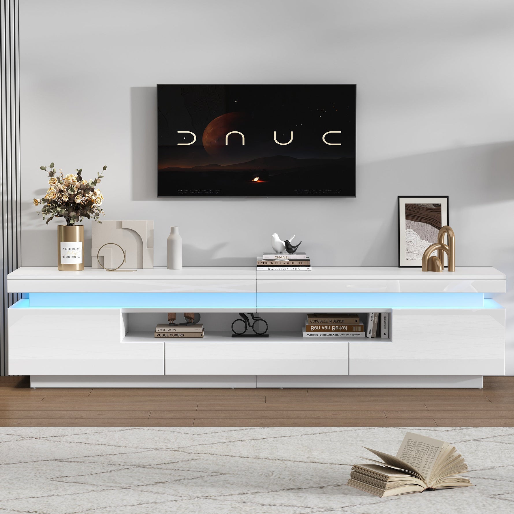 TV Stand 175cm 2 L-Shaped Cabinets LED High-Gloss