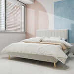 Upholstered Bed, Minimalist Plush Headboard 140x200cm, Beige