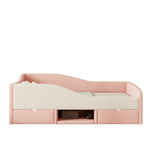 Upholstered Sofa Bed 90x190cm Multifunctional with Two Drawers and Railings Pink/Cream Velvet