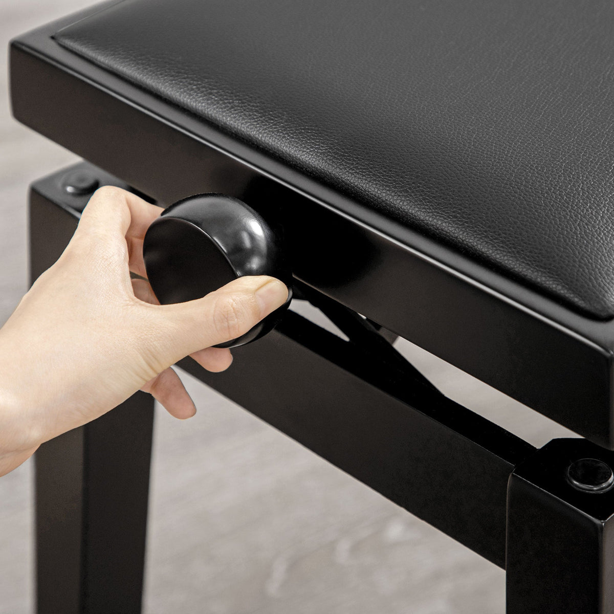 Piano Stool Height-Adjustable, Faux Leather, Black